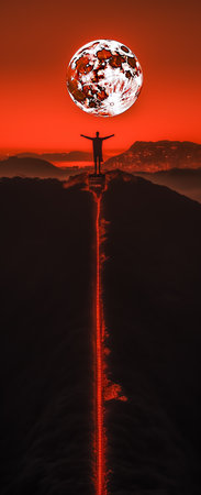 Generative AI : Super moon on the sky and silhouette power electric pole Elements of this image furnished by NASAの素材