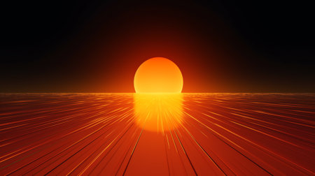 Generative AI : Sunset sky with orange setting sun and red clouds landscape against bright star on black universe background Wide panorama view of stars in space nature at dark timの素材