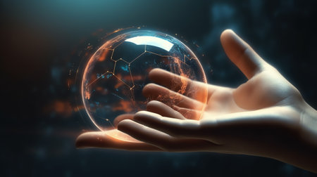 Generative AI : Metaverse Technology concepts Hand holding virtual reality infinity symbolNew generation technologyGlobal network technology and innovation Elements furnished by NAの素材