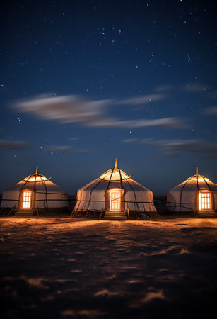 Generative AI : Kazakh yurt under milky way BayanUlgii province Mongoliaの素材