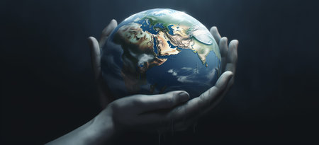Generative AI : Hands holding the dirty and polluted globeand other hands holding a clean planetEnvironmental protection and waste reductionEarth is chancing due to pollutionElemenの素材