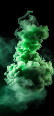 Generative AI : Greenblue smoke in neon light on black backgroundの素材