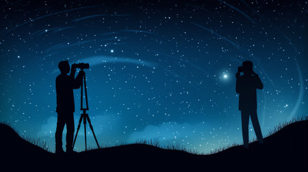 Generative AI : Silhouette a person standing looking at the star field and the milky wの素材