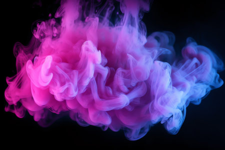 Generative AI : Pink smoke on black ink background colorful fog abstract swirling touch ocean sea acrylic paint pigment underwaterの素材