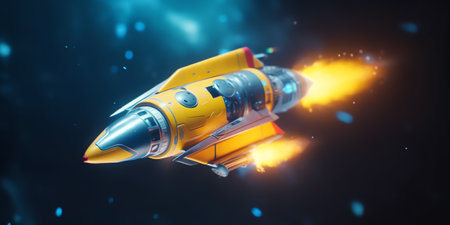 Generative AI : Rocket takes off in the starry sky Spaceship begins the mission Space shuttle taking off on a missionの素材