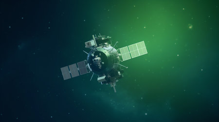 Generative AI : Porthole of space station isolated on green background Elements of this image furnished by NASAの素材