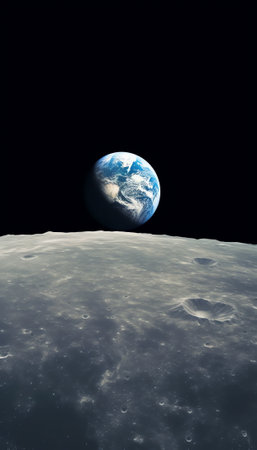 Generative AI : Planet Earth as seen from surface of The Moon Elements of this image furnished by NASAの素材