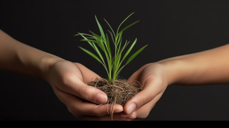 Generative AI : Human hand holding Grass medical cross over half world with grass on Green background Healthcare World health day World environment day and Sustain earth Concept Thの素材