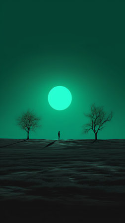 Generative AI : Man walking towards the full moonの素材