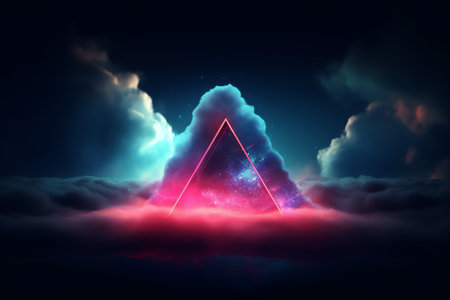 Generative AI : Red neon triangles in cloudsの素材