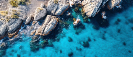 Generative AI : Aerial view of the amazing turquoise sea beautiful Italian Coast image Mediterranean Sea Elba island Italy top view of blue ocean photo Elements of this image furniの素材