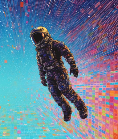 Generative AI : Running spaceman and galaxy Mixed mediaの素材