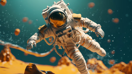 Generative AI : Astronaut floating isolated on green background 3D rendering elements of this image furnished by NASAの素材