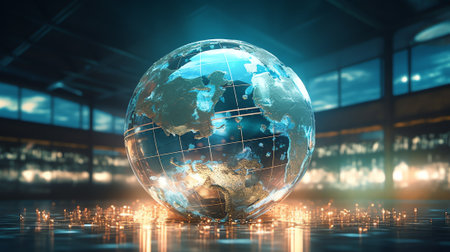 Generative AI : Planet Earth on the background of blurred lights of the city Concept on business politics ecology and media Earth day abstract background Elements of this image furの素材