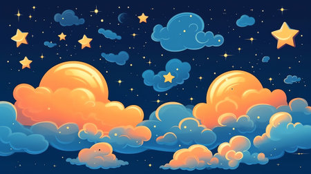 Generative AI : backgrounds night sky with stars and moon and cloudsの素材