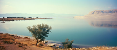 Generative AI : Pyramid Lake in western Nevada remnant of the ancient and much larger Lake Lahontan that formed during the last Ice Age Top view of Pyramid Lake rock formsElementsの素材