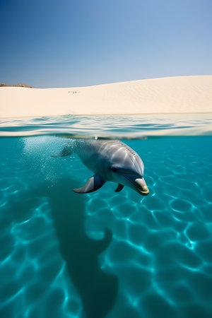 Generative AI : Dolphins swimming underwater in the tropical seaBeautiful landscape with sand dunes in the Sahara desert super full moon in the background Sahara Morocco Elements oの素材