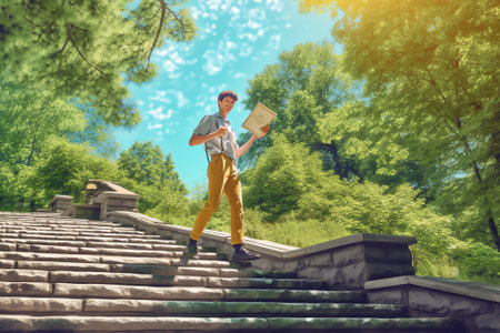 Generative AI : Space Walk an outdoor stairway located in Hwanho Park Pohang South Korea and a clear blue sky backgroundの素材