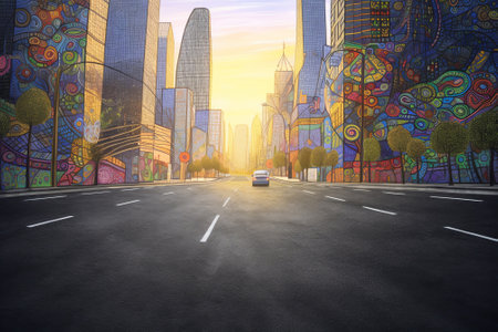 Generative AI : the road in the cityの素材