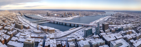 Generative AI : View of the Murmansk city from the hill Russia Arctic Far North polar nightTry also the reedited version of this photo in the Arctic albumの素材