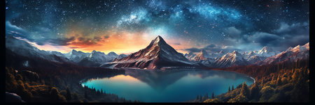 Generative AI : manipulation of luminosity when shooting allowed to clearly identify the movement of stars in the night sky in the Alps Switzerland A particularly long panorama shoの素材