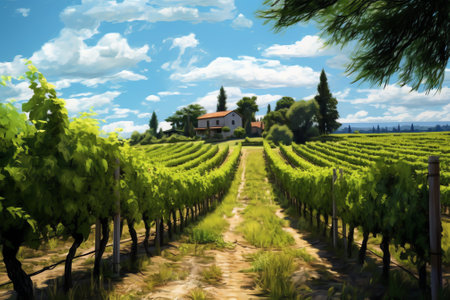 Generative AI : Vineyard under sky on sunny dayの素材