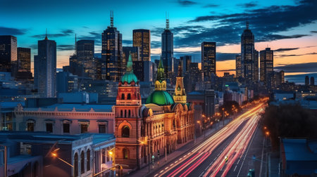 Generative AI : A view of Melbourne at night Victoria Australiaの素材