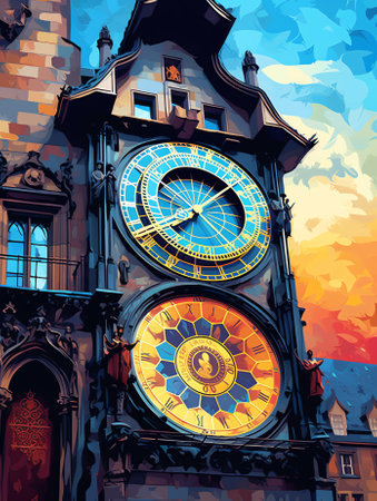 Generative AI : Droste effect background based on Prague astronimical clock Abstract design for concepts related to astrology fantasy time and magicの素材