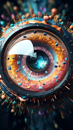 Generative AI : VFX Esoteric Concept Extreme CloseUp Of Eye With Edit Of Beautiful Universe in Outerspace With Planets Stars Visualization Of Human Nature Complexity Inner Beauty Aの素材