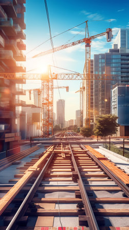 Generative AI : Construction site of railroad track Building of new tram connection in cityの素材
