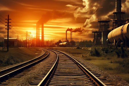 Generative AI : Asphalt road platform and sky sunset clouds backgroundの素材