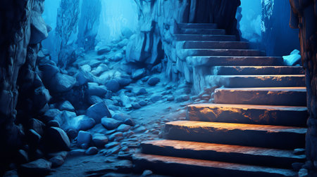 Generative AI : exit from the cave night scene view ful moon and stairy nightの素材