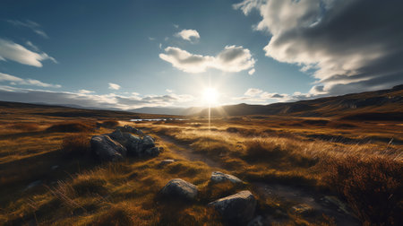 Generative AI : Moorland scene on a sunny dayの素材
