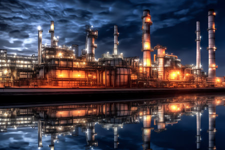 Generative AI : Beautiful factory night view of Mizushima Complex in Okayama Prefecture Japanの素材