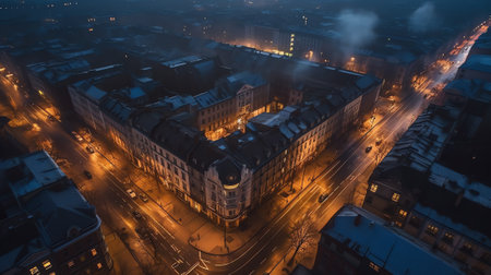 Generative AI : City lights at dawn in the Ukrainian cityの素材