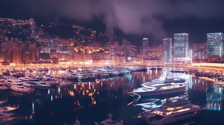 Generative AI : Elevated view of Monaco by nightの素材