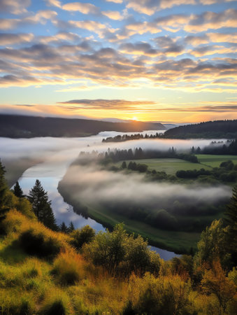 Generative AI : Sunrise in Eastern Washington with sun peeking out of cloudsの素材