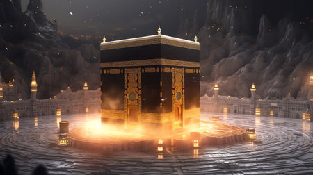 Generative AI : Kaaba in Mecca with night skyの素材