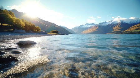 Generative AI : Beautiful warm New Zealand sceneの素材