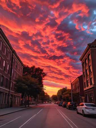 Generative AI : Red sky at sunsetの素材