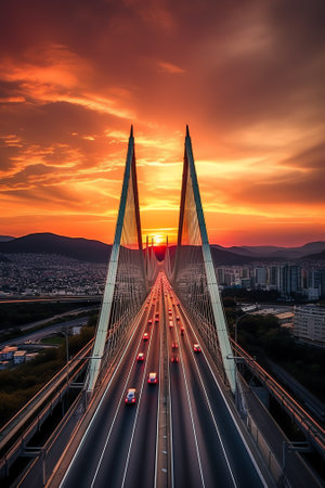 Generative AI : The big bridge connecting two continents in Istanbul was photographed with the trafficintensive long exposure techniqueの素材