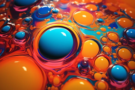 Generative AI : olorful background blurry drops of oil with water on a multicolored gradient of yellow orange blue colors The concept of fantasy outer space infinity abstractionsの素材
