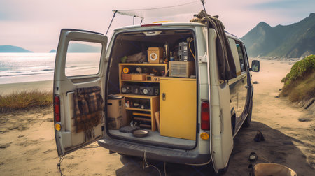 Generative AI : overland camping roadtrip to andes mountains in lima peruの素材