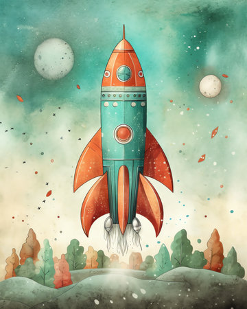 Generative AI : Rocket space ship Mixed mediaの素材