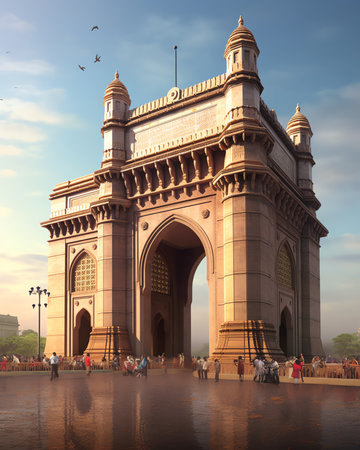 Generative AI : Gateway of India at night Gateway of India is an arch monument in Mumbai city Maharashtra state of Indiaの素材
