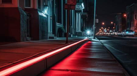 Generative AI : Dark alley and light trails in Hanover Pennsylvania at nightの素材