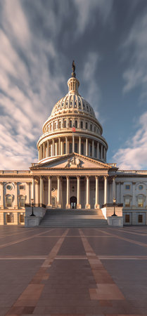 Generative AI : The United States Capitol building at sunset Washington DC USAの素材