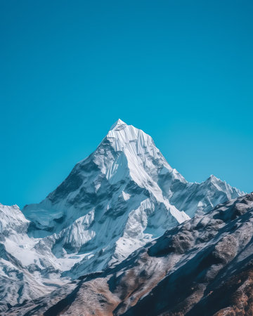 Generative AI : Snowcapped mountains under blue sky on sunny dayの素材