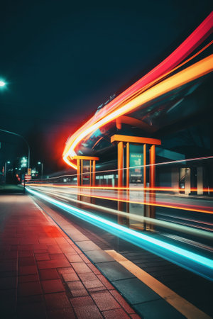 Generative AI : light trail photography with wrong white balanceの素材