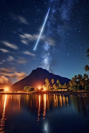 Generative AI : Starry sky at night Honolulu Hawaiiの素材